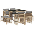9 Piece Garden Dining Set with Cushions Mix Beige Poly Rattan
