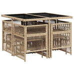 9 Piece Garden Dining Set with Cushions Mix Beige Poly Rattan