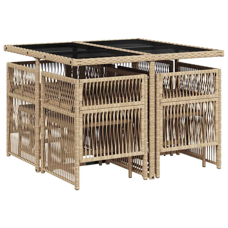 9 Piece Garden Dining Set with Cushions Mix Beige Poly Rattan