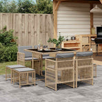 9 Piece Garden Dining Set with Cushions Mix Beige Poly Rattan