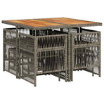 9 Piece Garden Dining Set with Cushions Grey Poly Rattan