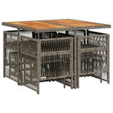 9 Piece Garden Dining Set with Cushions Grey Poly Rattan - Side View