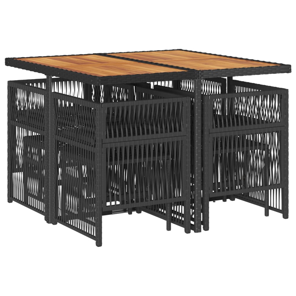 9 Piece Garden Dining Set with Cushions Black Poly Rattan