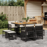 9 Piece Garden Dining Set with Cushions Black Poly Rattan