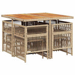 9 Piece Garden Dining Set with Cushions Beige Poly Rattan