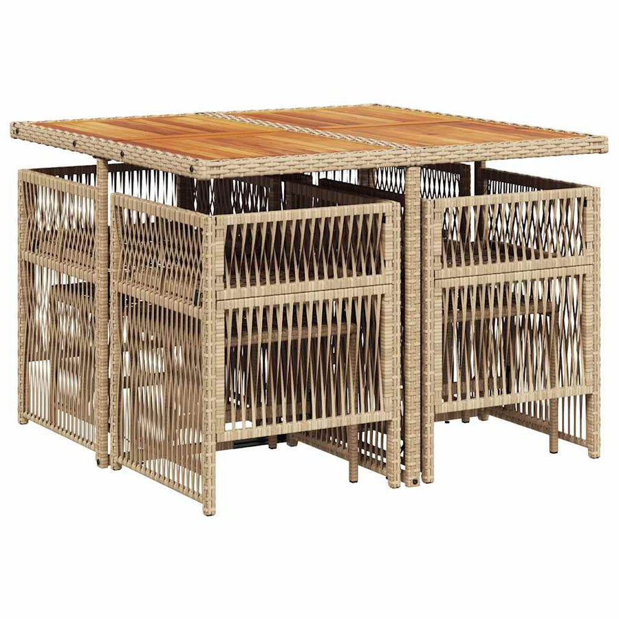 9 Piece Garden Dining Set with Cushions Beige Poly Rattan