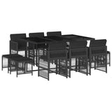 11 Piece Garden Dining Set with Cushions Black Poly Rattan - Front View