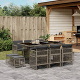 11 Piece Garden Dining Set with Cushions Grey Poly Rattan