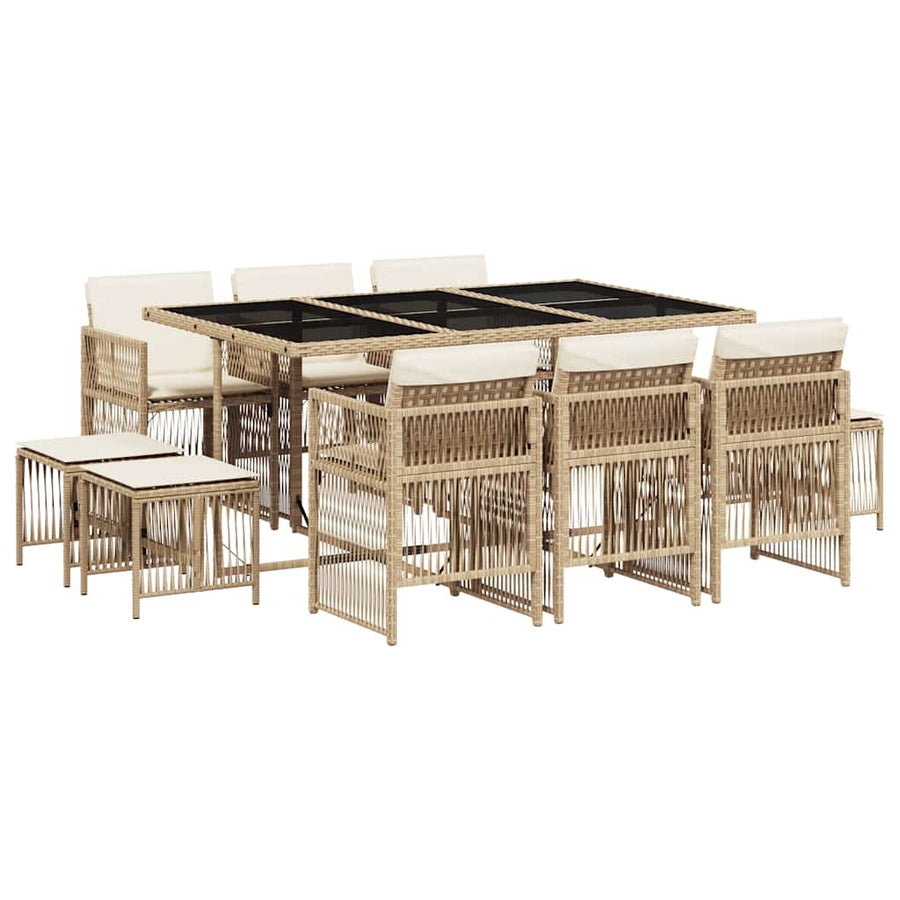 11 Piece Garden Dining Set with Cushions Beige Poly Rattan
