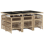 11 Piece Garden Dining Set with Cushions Beige Poly Rattan