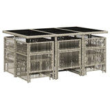 11 Piece Garden Dining Set with Cushions Light Grey Poly Rattan - Side View