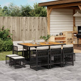 11 Piece Garden Dining Set with Cushions Black Poly Rattan