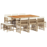 11 Piece Garden Dining Set with Cushions Beige Poly Rattan