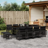 13 Piece Garden Dining Set with Cushions Black Poly Rattan
