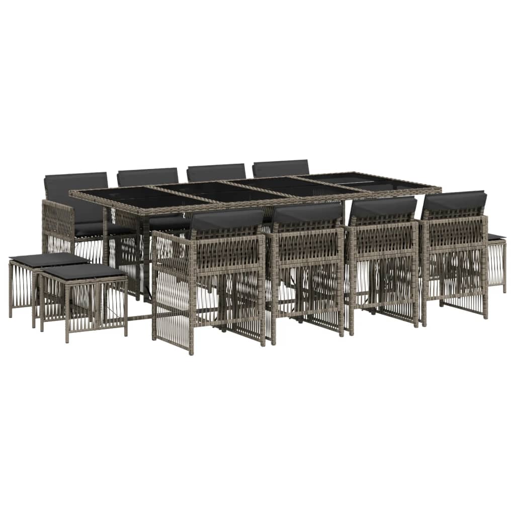 13 Piece Garden Dining Set with Cushions Grey Poly Rattan