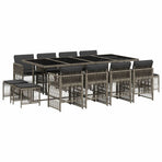 13 Piece Garden Dining Set with Cushions Grey Poly Rattan