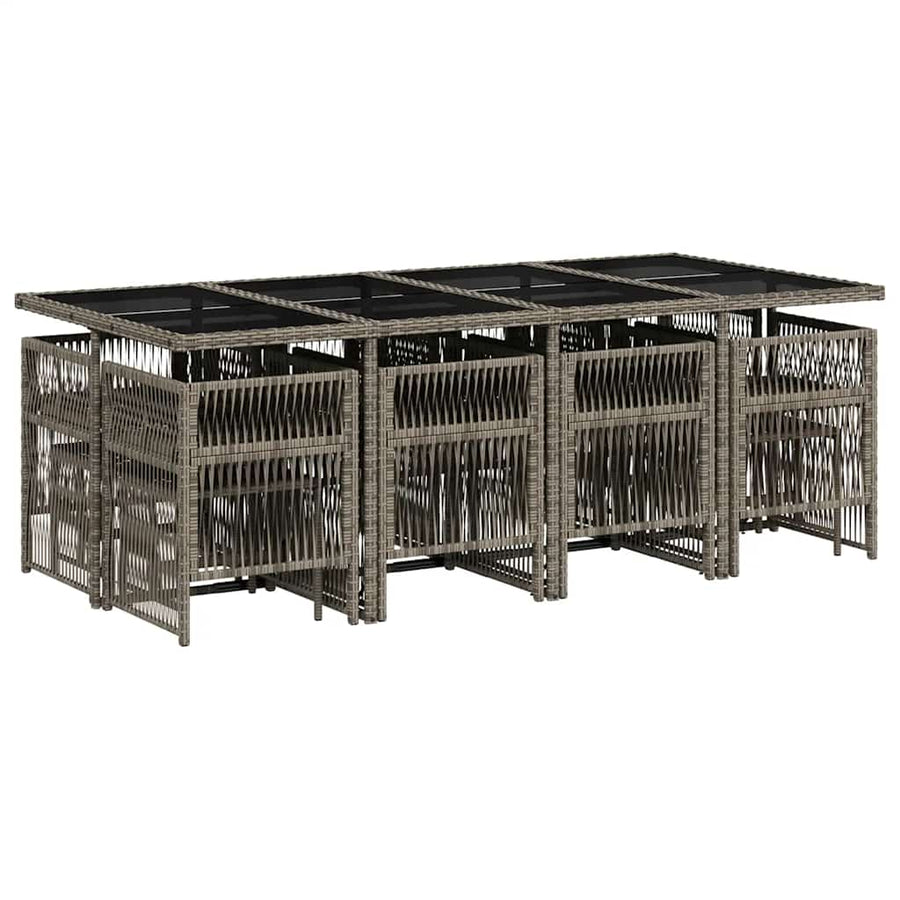 13 Piece Garden Dining Set with Cushions Grey Poly Rattan