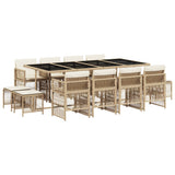 13 Piece Garden Dining Set with Cushions Beige Poly Rattan - Front View