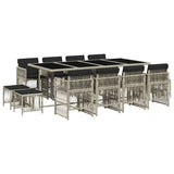 13 Piece Garden Dining Set with Cushions Light Grey Poly Rattan - Front View