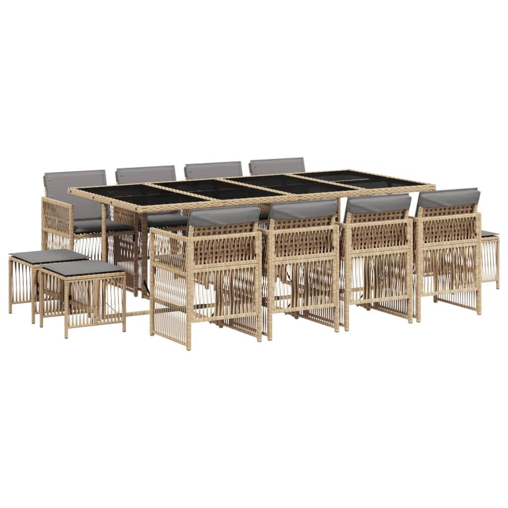 13 Piece Garden Dining Set with Cushions Mix Beige Poly Rattan