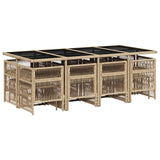 13 Piece Garden Dining Set with Cushions Mix Beige Poly Rattan - Side View