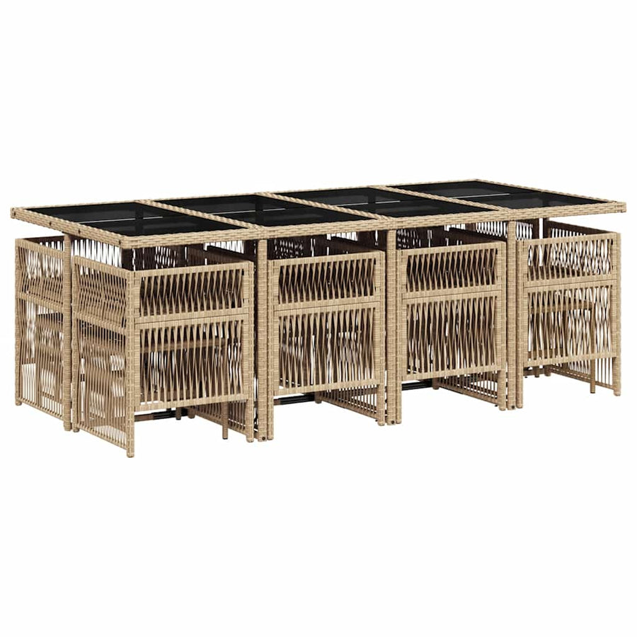 13 Piece Garden Dining Set with Cushions Mix Beige Poly Rattan