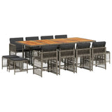 13 Piece Garden Dining Set with Cushions Grey Poly Rattan