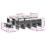 13 Piece Garden Dining Set with Cushions Grey Poly Rattan - Rear View