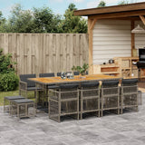 13 Piece Garden Dining Set with Cushions Grey Poly Rattan