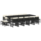 15 Piece Garden Dining Set with Cushions Black Poly Rattan