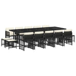 15 Piece Garden Dining Set with Cushions Black Poly Rattan