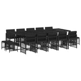 15 Piece Garden Dining Set with Cushions Black Poly Rattan - Front View