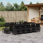 15 Piece Garden Dining Set with Cushions Black Poly Rattan