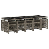 15 Piece Garden Dining Set with Cushions Grey Poly Rattan - Side View