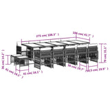 15 Piece Garden Dining Set with Cushions Grey Poly Rattan - Rear View