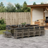 15 Piece Garden Dining Set with Cushions Grey Poly Rattan