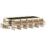 15 Piece Garden Dining Set with Cushions Beige Poly Rattan - Front View