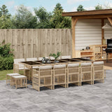 15 Piece Garden Dining Set with Cushions Beige Poly Rattan