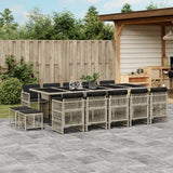 15 Piece Garden Dining Set with Cushions Light Grey Poly Rattan
