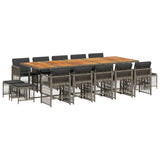 15 Piece Garden Dining Set with Cushions Grey Poly Rattan