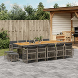 15 Piece Garden Dining Set with Cushions Grey Poly Rattan