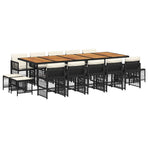 15 Piece Garden Dining Set with Cushions Black Poly Rattan