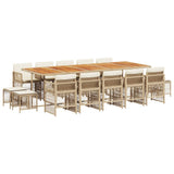 15 Piece Garden Dining Set with Cushions Beige Poly Rattan - Front View