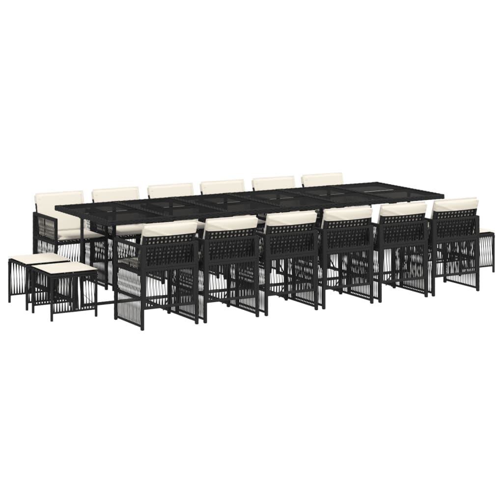 17 Piece Garden Dining Set with Cushions Black Poly Rattan
