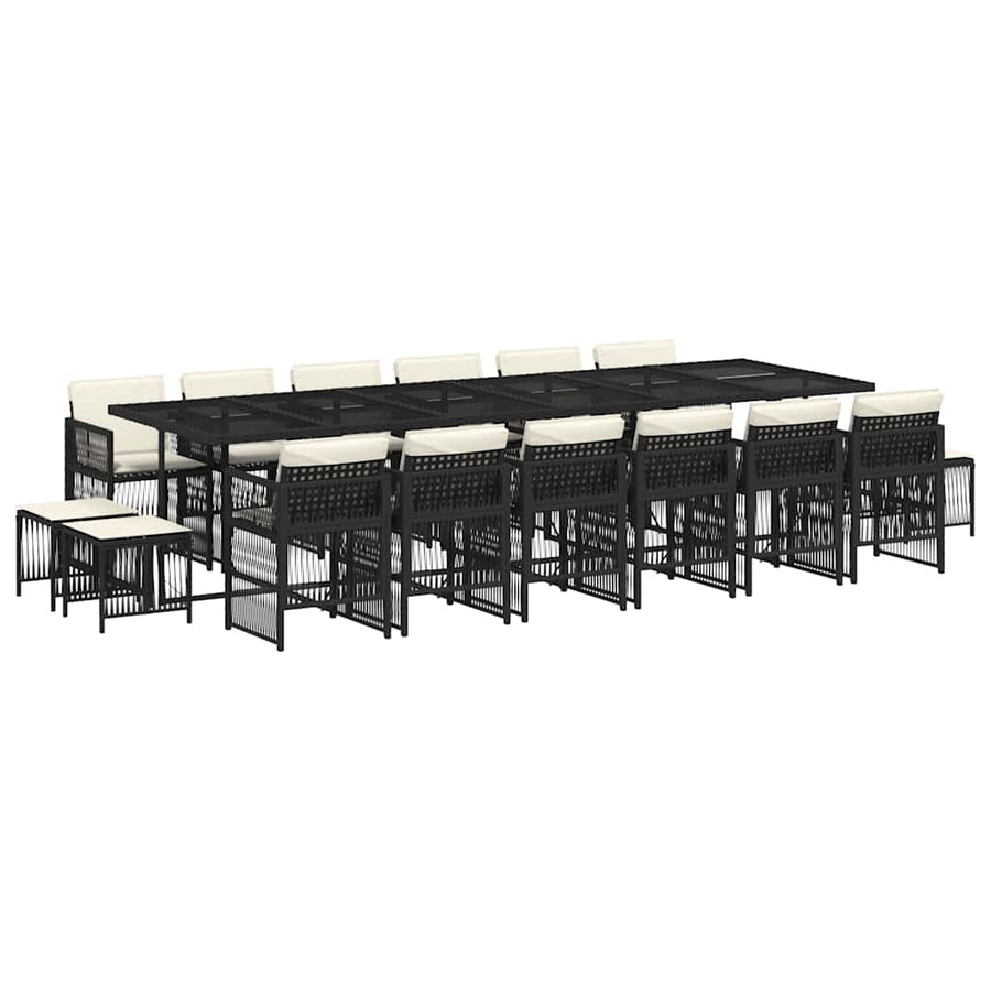 17 Piece Garden Dining Set with Cushions Black Poly Rattan