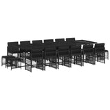 17 Piece Garden Dining Set with Cushions Black Poly Rattan - Front View