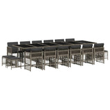17 Piece Garden Dining Set with Cushions Grey Poly Rattan