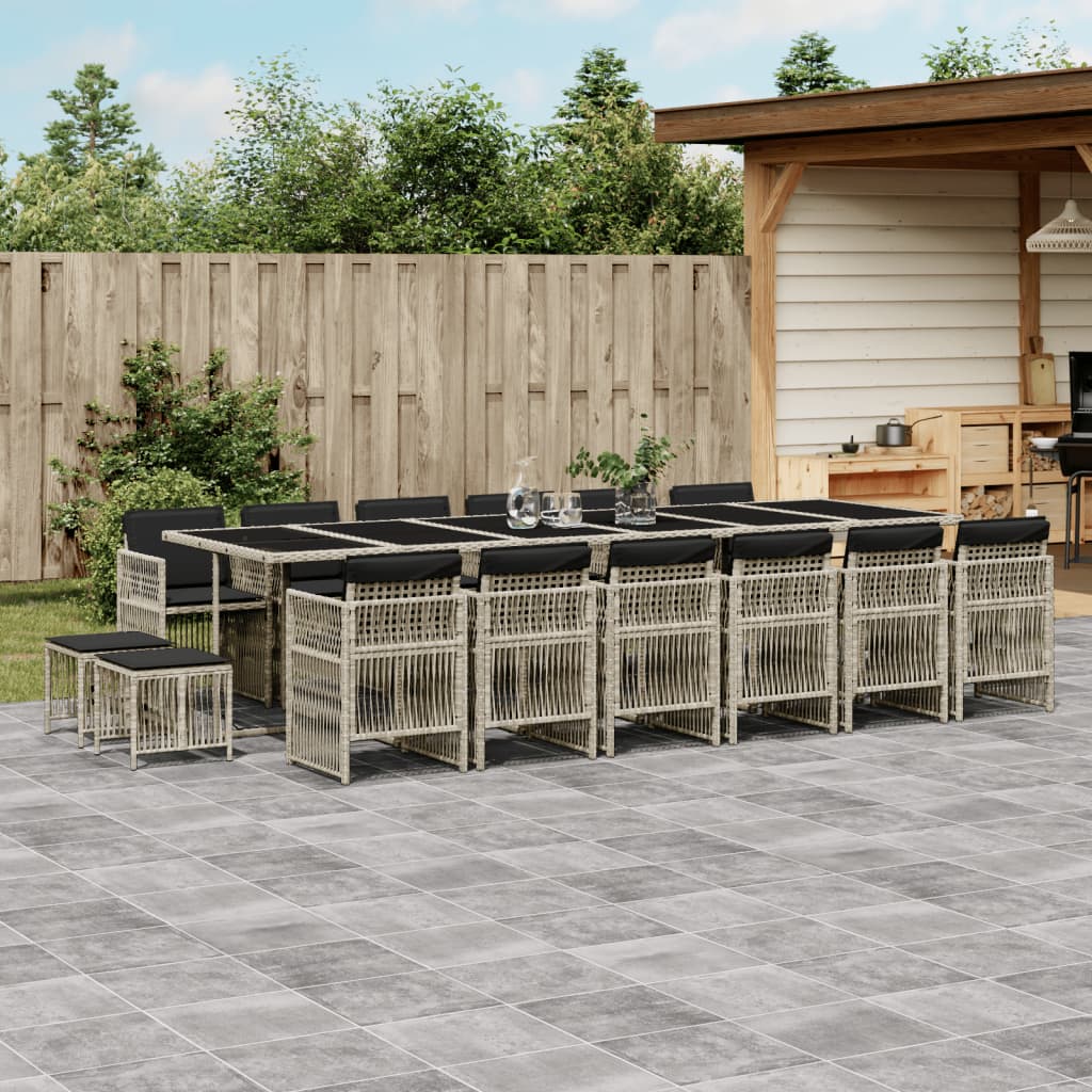 17 Piece Garden Dining Set with Cushions Light Grey Poly Rattan