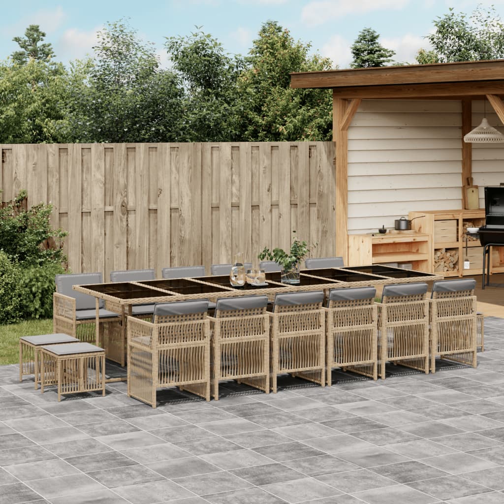 17 Piece Garden Dining Set with Cushions Mix Beige Poly Rattan