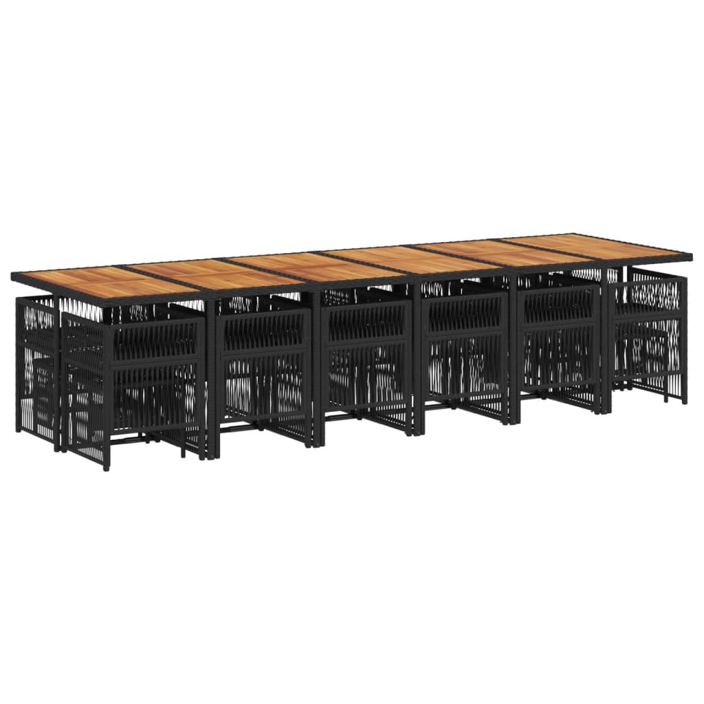 17 Piece Garden Dining Set with Cushions Black Poly Rattan